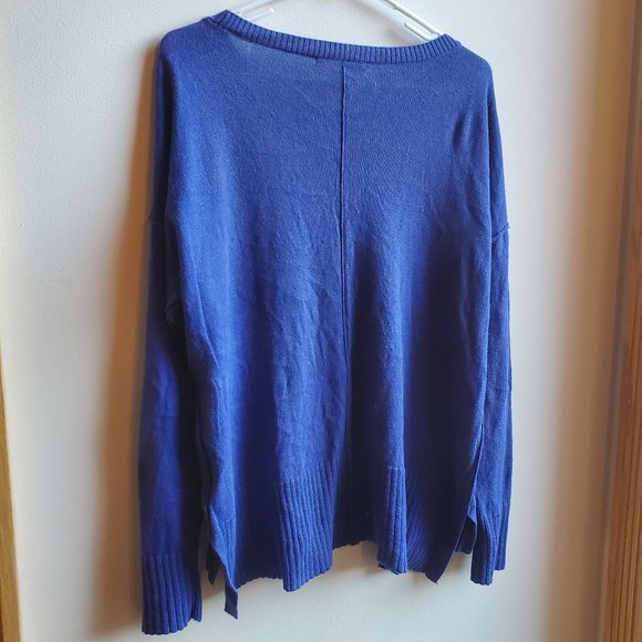 Seven7 Royal Blue/Purple Scoop Neck Cotton/Cashmere Sweater Size Large - Picture 13 of 16